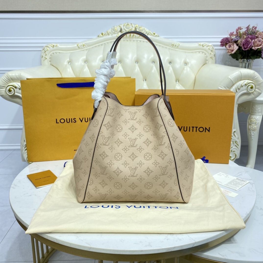 Louis Vuitton HINA MM Handbag Mahina Calf M53140 Galet Gray